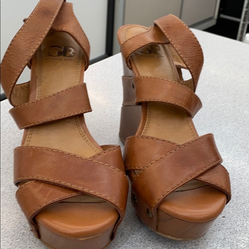 Gianni bini brown leather studded wedge shoes